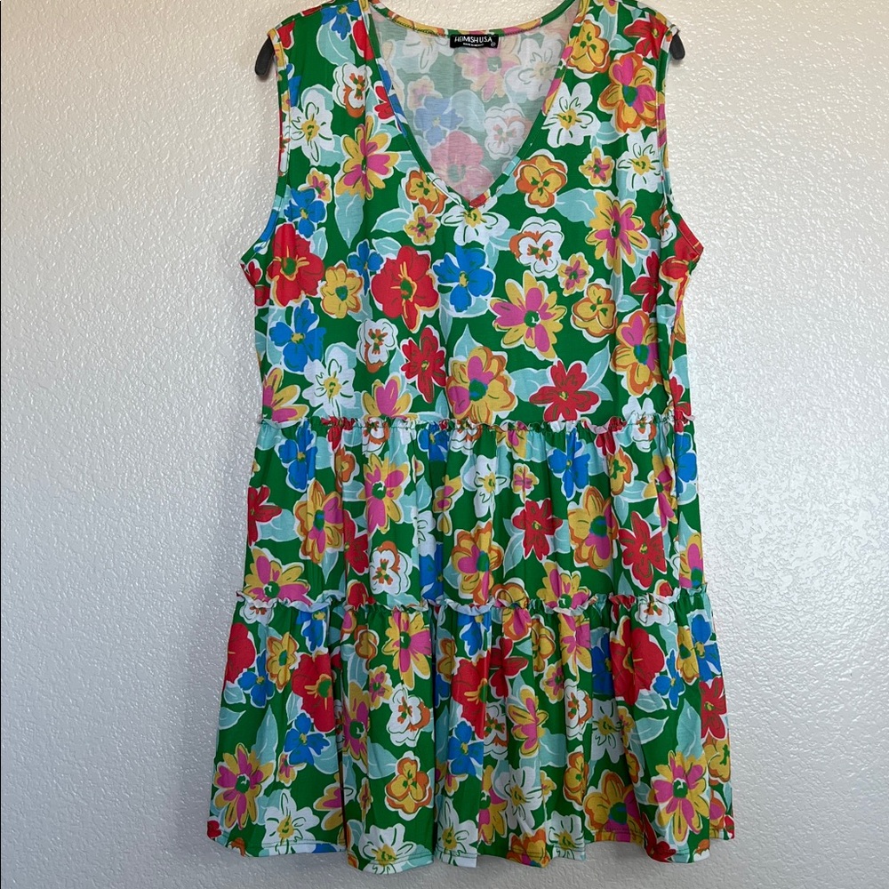 HEIMISH USA Green Floral Tiered Sleeveless Top